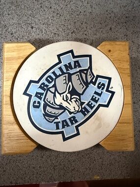 Carolina Tar Heels Ceramic Coaster with Wooden Holder - Light Blue/White